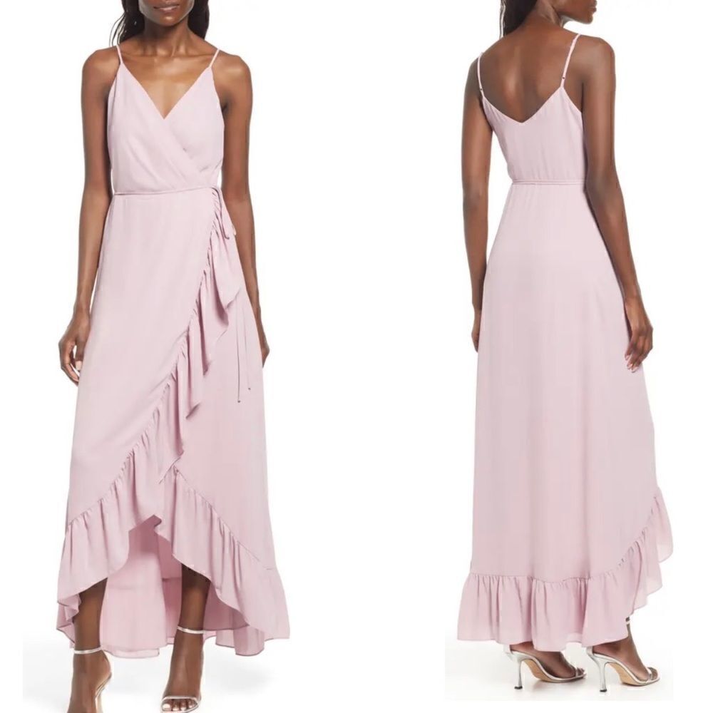 Wayf The Casey Wrap Front Ruffle Gown Dusty Pink Size XS‎